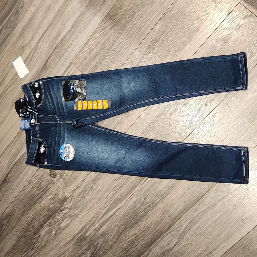 NWT SQZ Girls sz 10 stretch Denim Jean's w/free Sequins scrunchie
